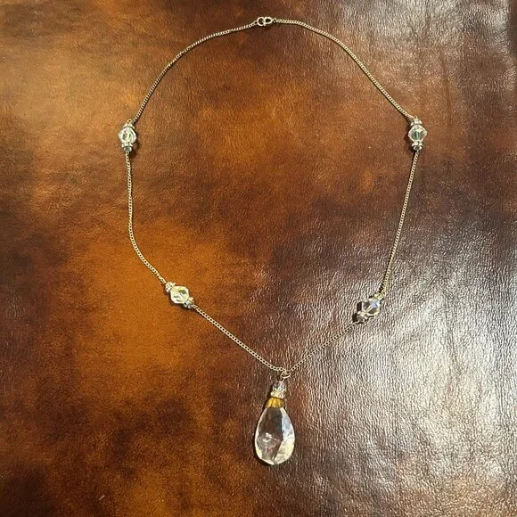 Antique Style Crystal Teardrop Drop Rhinestone Glass Beaded Necklace - Picture 9 of 12